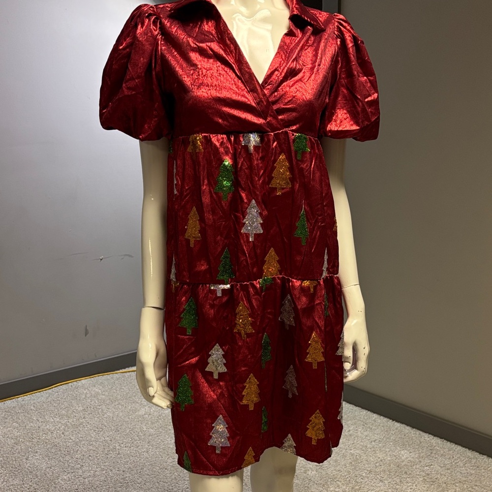 Festive Red Puff Sleeve Christmas Dress - Size M - never worn